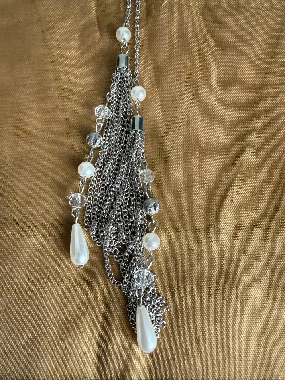 paparazzi Silver Pearl Tassel Multi-Chain Necklace